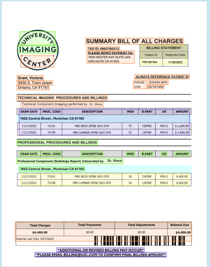 Medical billing receipt